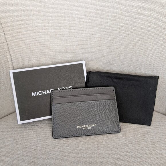 Michael‎ Kors Men's Harrison Crossgrain Leather Tall Card Case in Charcoal Grey - Picture 1 of 8